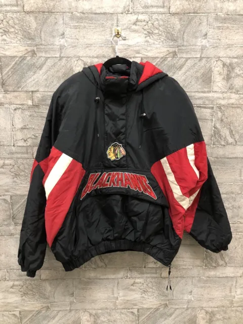 VTG 90s Starter Center Ice Chicago Blackhawk Pullover Puffer Hood NHL Jacket L