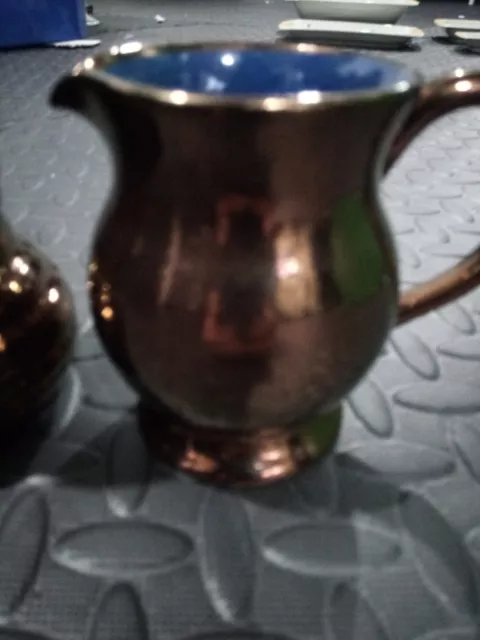 Welsh  Creigiau Copper / Gold Lustre Blue Jug and Vase  Pottery Collection 3