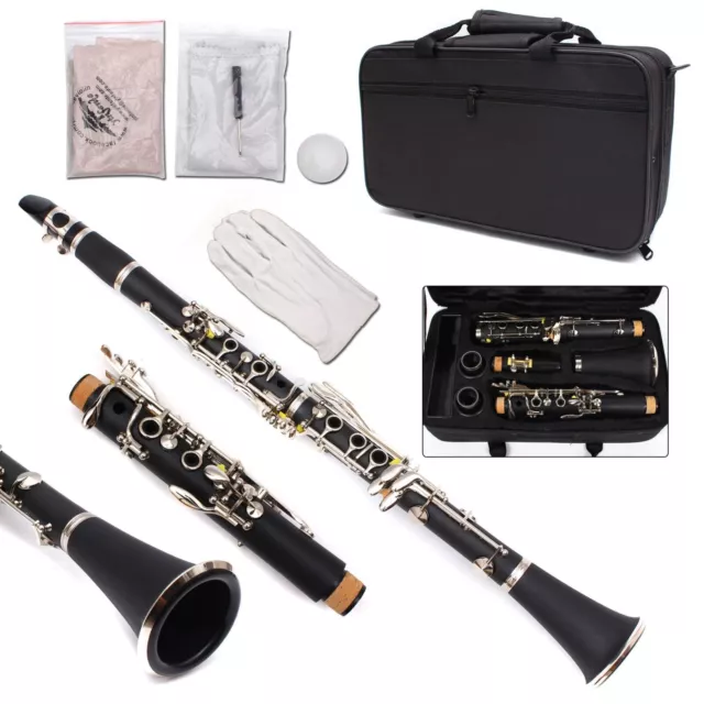 Professional Bb Key Clarinet 17 key Two Barrels Ebonite Body Nickel Plated &Case