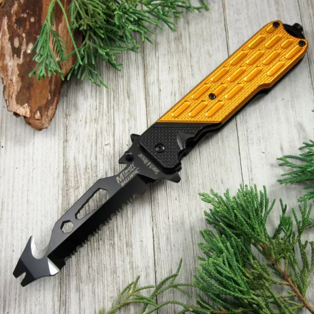 SPRING-ASSIST FOLDING POCKET KNIFE Mtech Black Yellow Tactical Multi Tool EDC