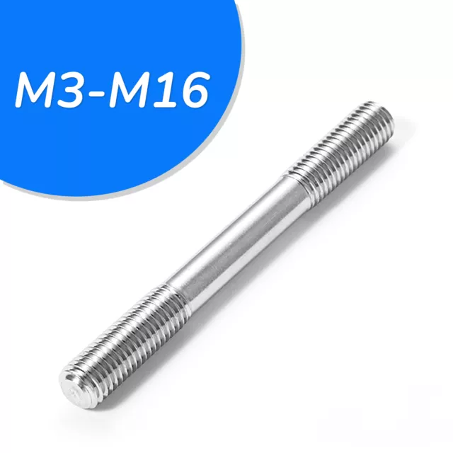 M3 - M16 Double End Threaded Bar Rod Studs Bolts Screws Stainless Steel A2