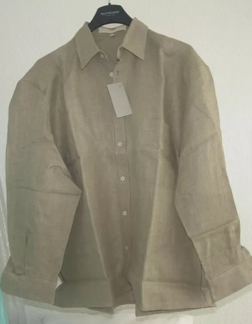 Neu Herrenhemd Gr. XL  Leinen dunkel-beige atmungsaktiv Langarm Hans Strobach