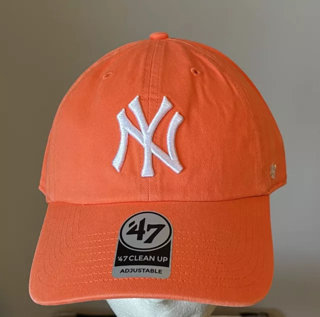 NEW YORK YANKEES `47 Brand Clean Up Adjustable Hat / Cap Grapefruit Orange New
