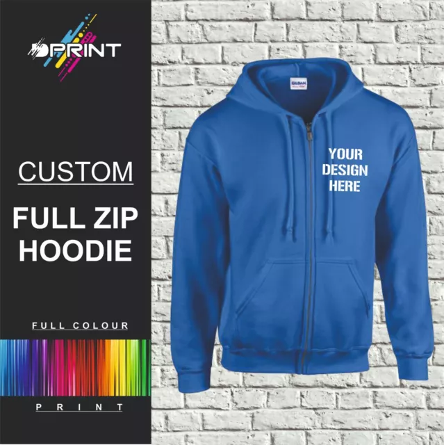 Personalised Full Zip Hoodie Custom Printed Hoodie Unisex Jumper Top Workwear