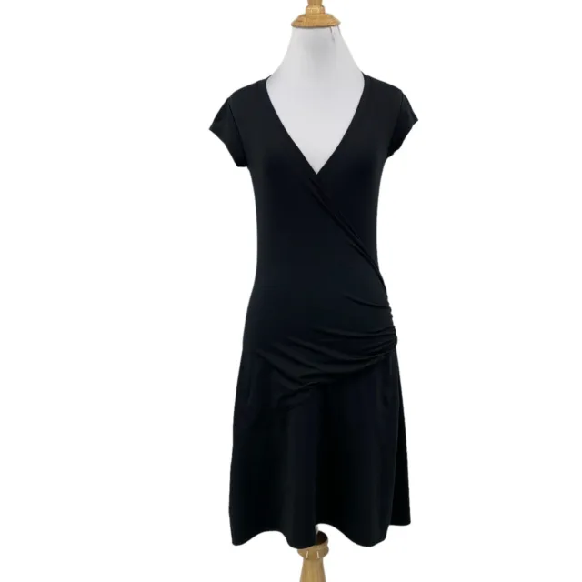 Athleta Dress Womens S Small Black Nectar Faux Wrap Ruched Side Surplice Stretch