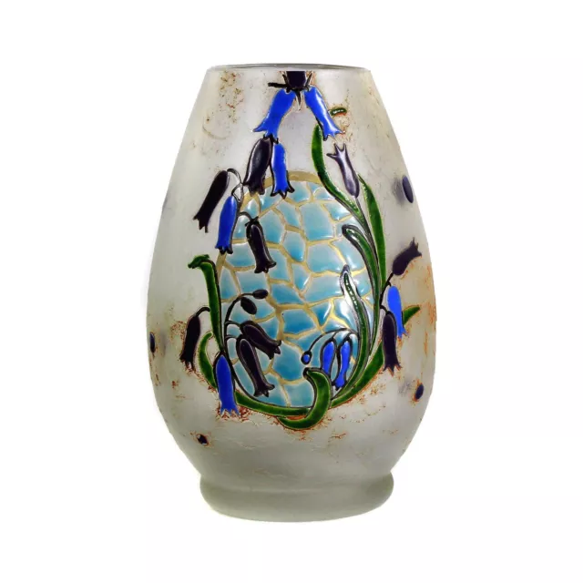 Gekürzte Jugendstil Vase mit eisglasartig geätztem Fond, signiert Legras, um 191