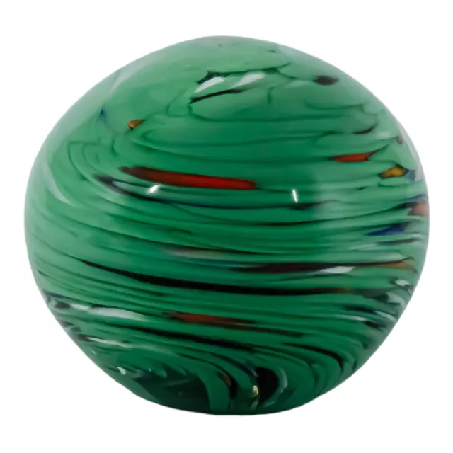 Murano Glass Paperweight Art Glass Green Multi Coloured Handmade Millefiori