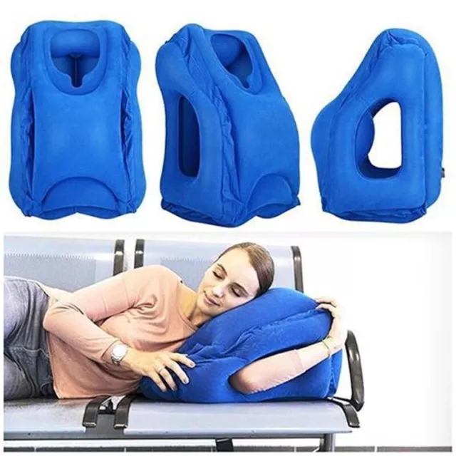NEW Inflatable Air Travel Pillow Airplane Office Nap Rest Neck Head Chin Cushion