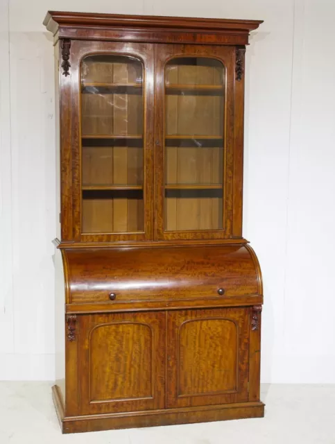 Victorian Bureau Bookcase Cylinder Desk Mahogany Circa 1880