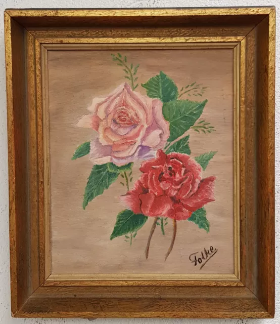 Wunderschönes Ölgemälde mit Rahmen Malerei Oil Painting Stillleben Blumen Rosen