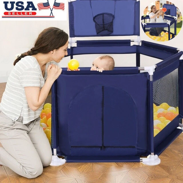 Baby Kids Safety Playpen Foldable Play Yard Fence Outdoor Tent+Basketball Hoop