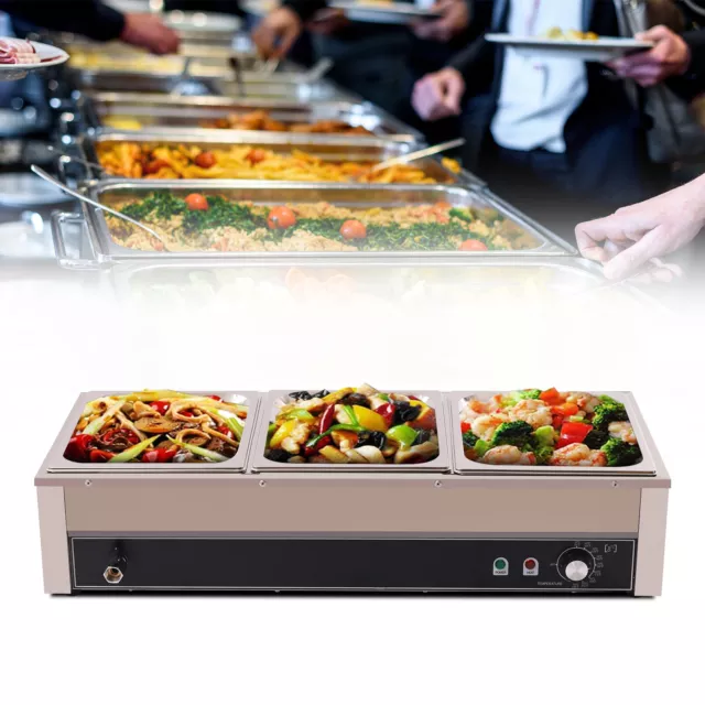 3-Pan Commercial Electric Food Warmer Steam Table Buffet Bain Marie Countertop