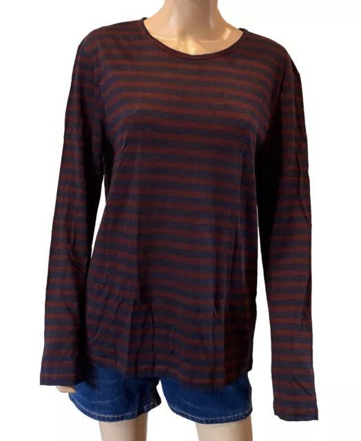 T Alexander Wang Linen Stripe Long Sleeve Tee in Ink/Iodine Sz L NWT 3