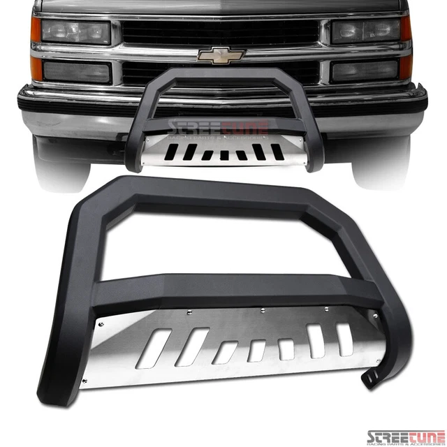For 88-00 GMC C10 C/K Sierra Matte Blk AVT Bull Bar Brush Push Bumper Guard+Skid