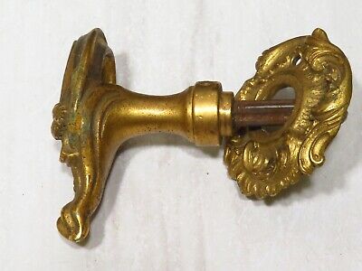 Single French Solid Gilt Cast Brass  Antique Door Knob Open Floral Matching Rose 3