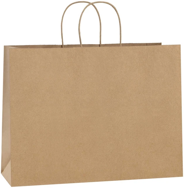 100 Paper Shopping Bags Natural Kraft 8"x4.75x10.5" Retail Merchandise Handles
