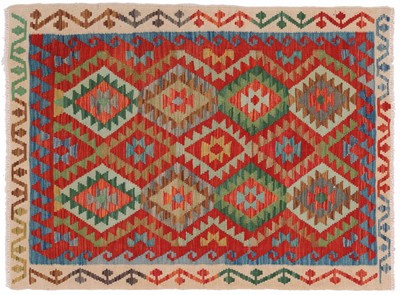 Leopard Afghan Maimana Kelim Tapis 100x150 Tissé à la Main Multicolore Géométrique 61 