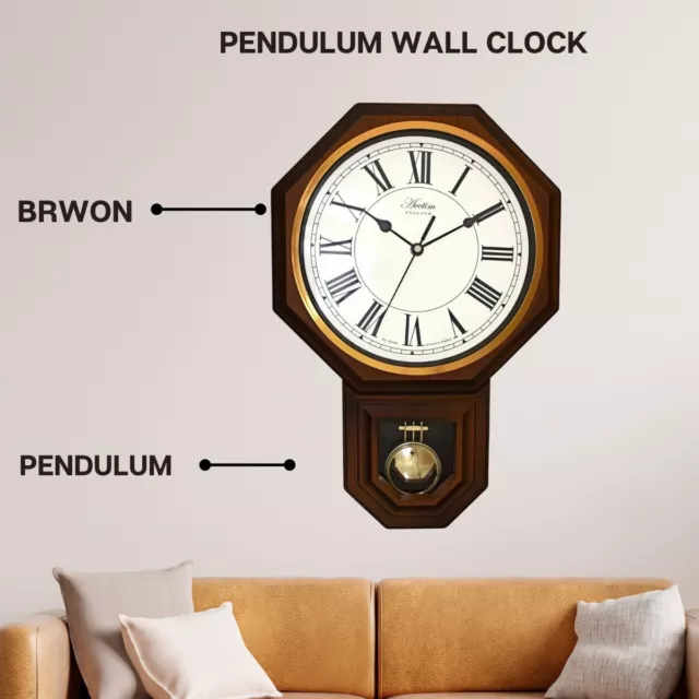 Acctim Yarnton Pendulum Wall Clock  Dark Wood Effect Quartz Pendulum Movement 2