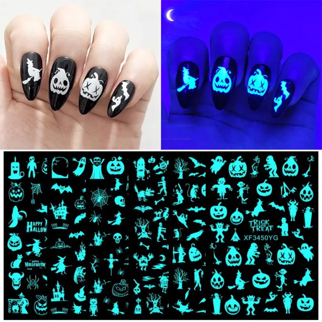Halloween serie luminosa pegatina para uñas engomada 3D arte para uñas pegatinas arte