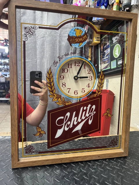 *RARE* Vintage Schlitz Milwaukee Beer Mirror Clock Bar Man Cave Sign 17x21 *RARE* Vintage Schlitz Milwaukee Beer Mirror Clock Bar Man Cave Sign 17x21