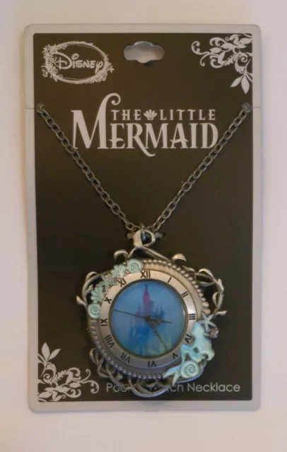 Disney The Little Mermaid Ariel Silver Tone Castle Pocket Watch Necklace NEW 