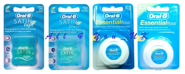 Oral-B Mint Dental Satin Tape or Floss 25m / Essential Dental Waxed Floss 50m