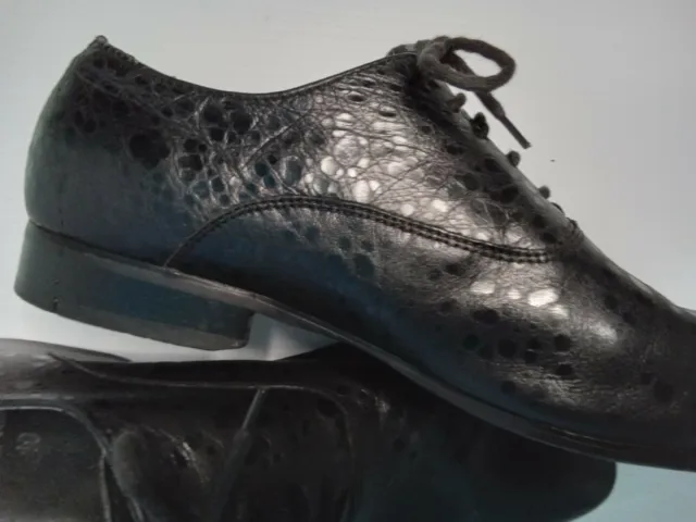 ZU: 'Chase' Snakeskin Textured All Leather Black Men's Dress Shoes Size UK 10 EC