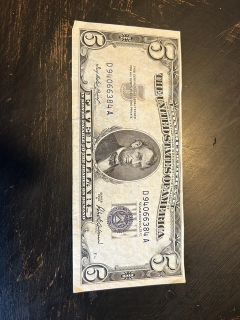 (1) 1953 $5 Dollar Blue Seal Silver Certificate Note FIVE Bill Lot Estate Sale