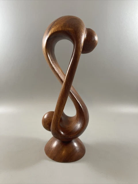 Vintage Hand Carved Infinity Couple Wooden Sculpture Novica W. Rendah Signed