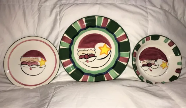 SIGNED Vicki Carroll 3-piece Christmas place setting,  A colorful set!