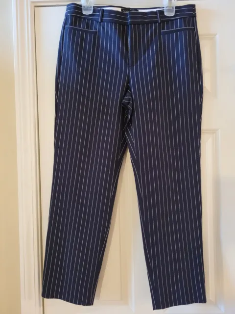 Women's Banana Republic Sloan Pin Stripe Pants - Size 10 - Navy Blue/White