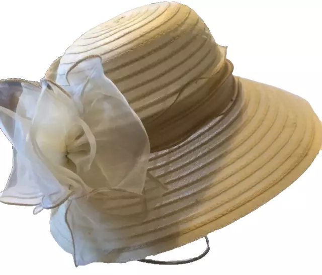 Forbusite Ivory Lady Hat Organza wide bow trim Church Derby Wedding Tea Party