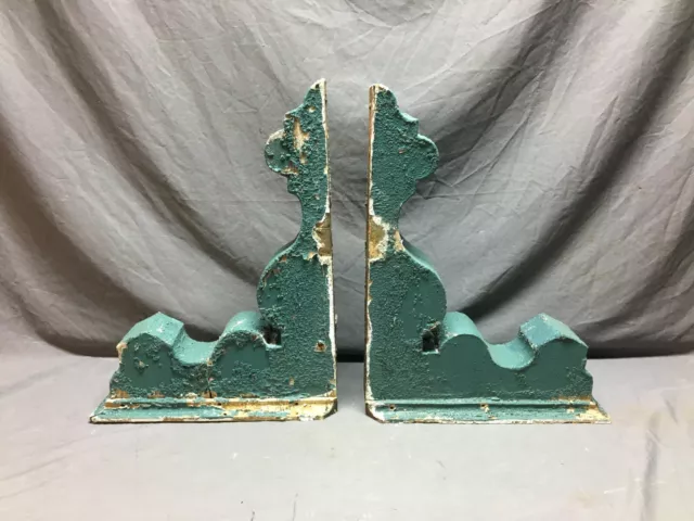 Pair Antique Wood Corbel Roof Bracket Victorian Shabby Green Vintage 795-20B