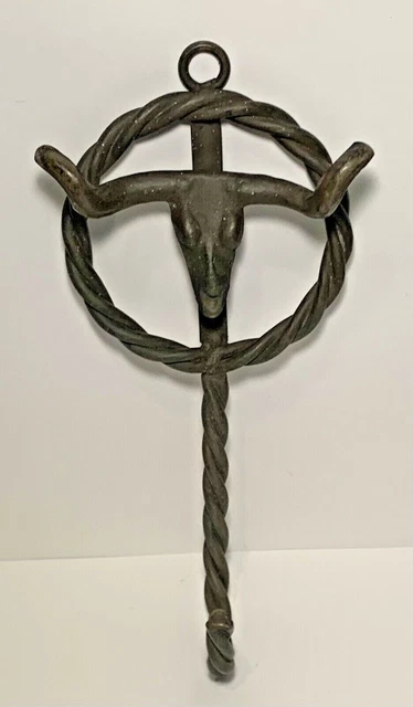 Cast Iron Longhorn Steer Bull Head Skull Hanger 12” Barn Farmhouse Bridle Hook