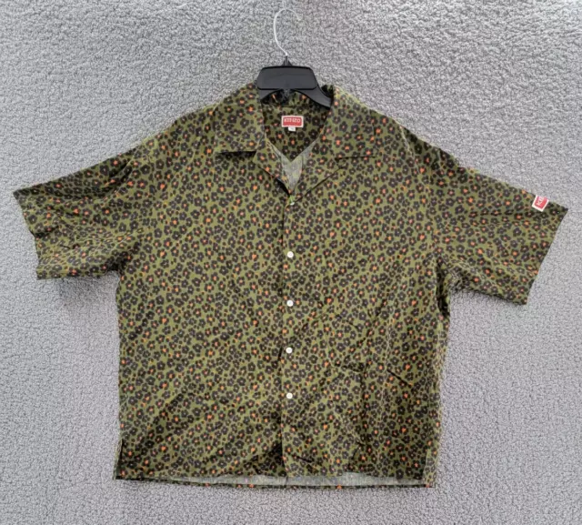 Kenzo Hana Leopard Button Up Shirt Men's M Khaki Multi Collared Silk Blend S/S