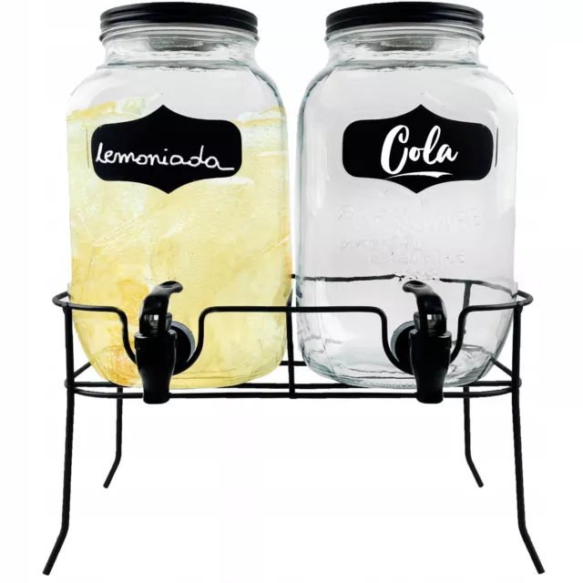 Getränkespender-Set 2 x 4 L Glas mit Zapfhahn + Ständer - Saftspender