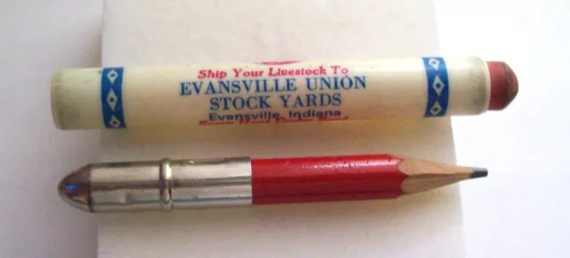 Vintage Bullet Advertising Pencil EVANVILLE, INDIANA UNION STOCK YARDS