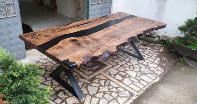 Black river epoxy dining table, live edge wooden table epoxy resin office table