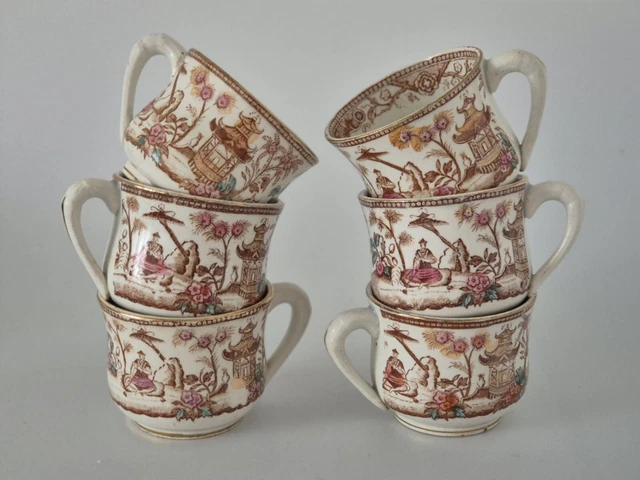 Service à Café Gien - 3 Tasses Et Sous-Tasses Anciennes Modèle Jean-Pierre - Faïence Française