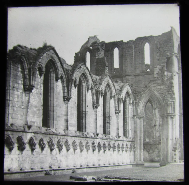 Glass Magic Lantern Slide FOUNTAINS ABBEY C1900 YORKSHIRE