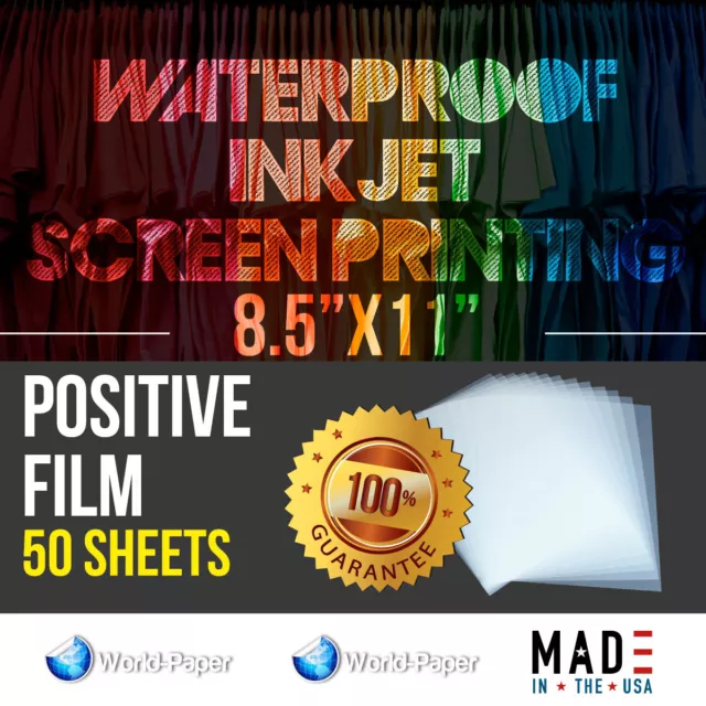 WATERPROOF Inkjet Transparency Film for Screen Printing 8.5"x11" 50 SHEETS