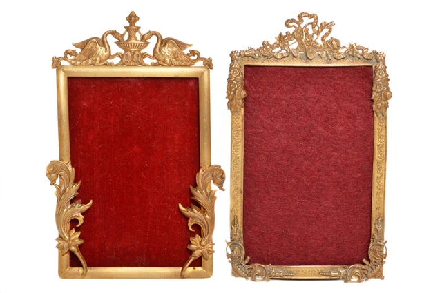 Two Empire Style Gilt Miniature Picture Frames / French Ormolu / 1850's Antique