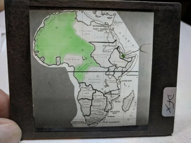 COLORED Glass Magic Lantern Slide DFX MAPPING THE TRIP AROUND AFRICA MAP VINTAGE