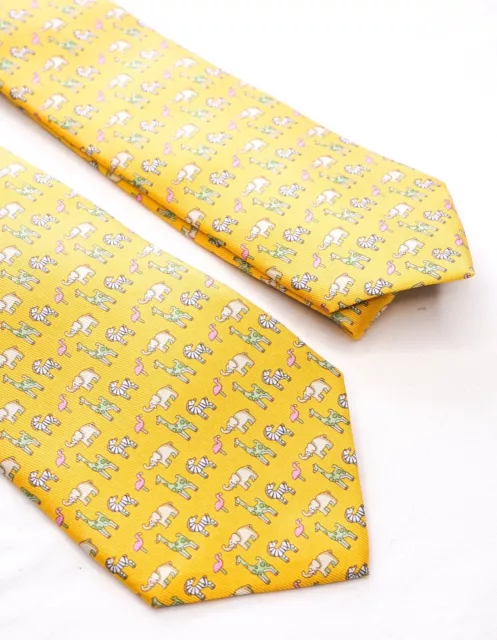 New Salvatore Ferragamo Yellow Father & Son Animal Detail Necktie Set $410.00