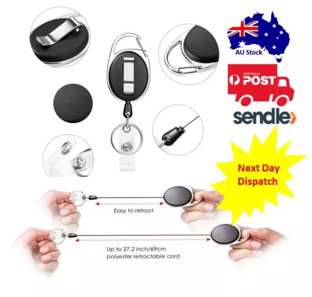 2pcs Retractable Key Chain Nurse ID Badge Card Holder Lanyard Key ring Carabiner