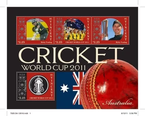 St. Vincent 2011 - SC# 3763 Cricket World Cup Australia, Sheet of 4 Stamps - MNH