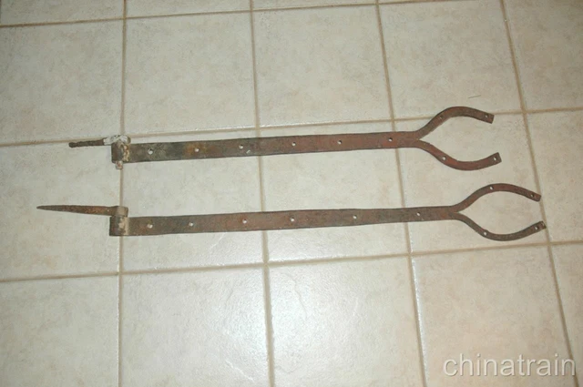 2 Antique 35 38" x 1.7" Heavy Hand Forged Iron Steel Barn Door Strap Hinges