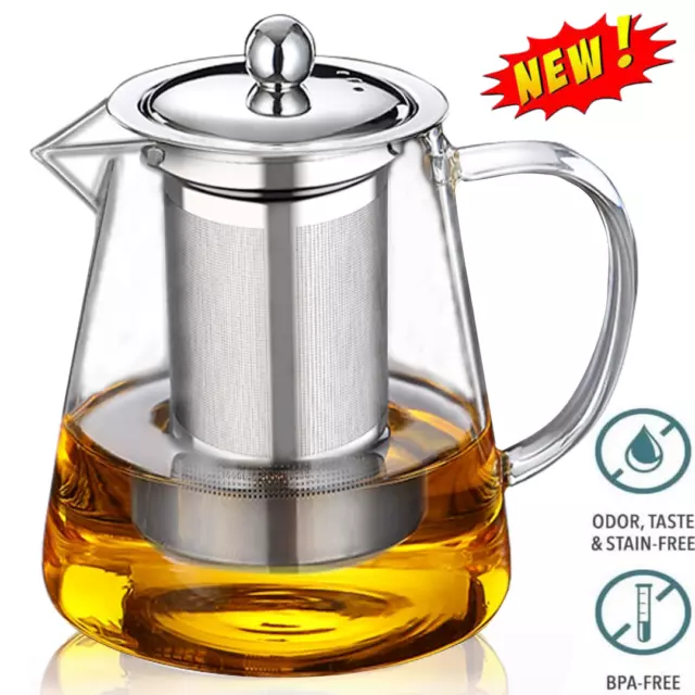 750ml Heat Resistant Glass Teapot with Stainless Strainer Filter Infuser Tea Pot