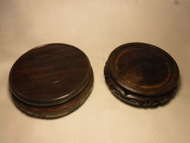 Two Vintage Oriental Round Wooden Bases Plinth/Stand