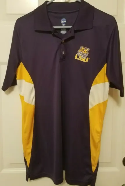 LSU Tigers NCAA Mens Purple Short Sleeve Polo Shirt Size M 100% Polyester
